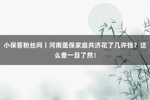 小保答粉丝问丨河南医保家庭共济花了几许钱？这么查一目了然！